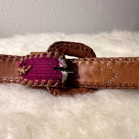 Brown Woven Leather Belt with Colorful Accents - Picture 4 of 6